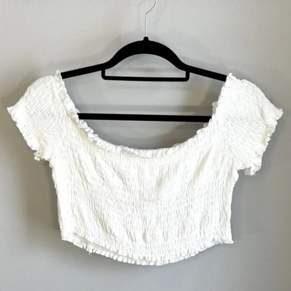 Very vintage Zaful Frilled Off The Shoulder Smocked Crop Top Women's Size L/XL - Picture 7 of 8